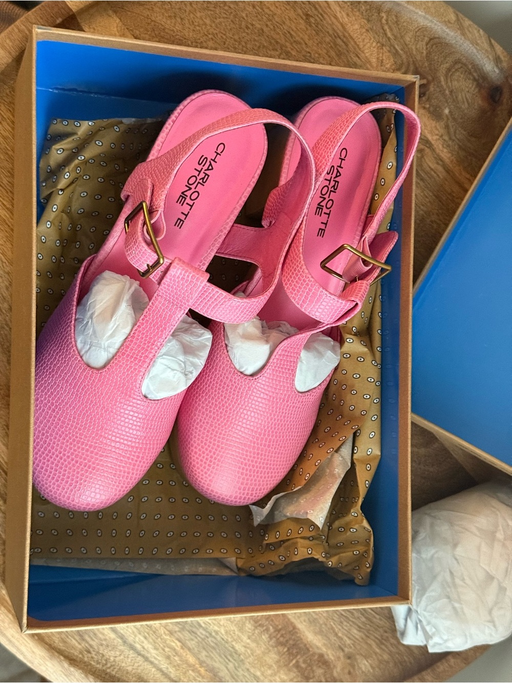 Charlotte Stone Molly Clog Flamingo Pink Lizard Embossed Leather T-Strap Size 10